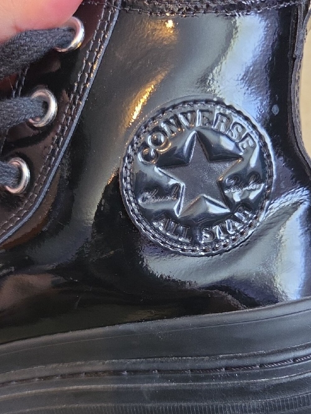 Converse Black Patent Platform Lace-Up Ankle Boots - Picture 9 of 12